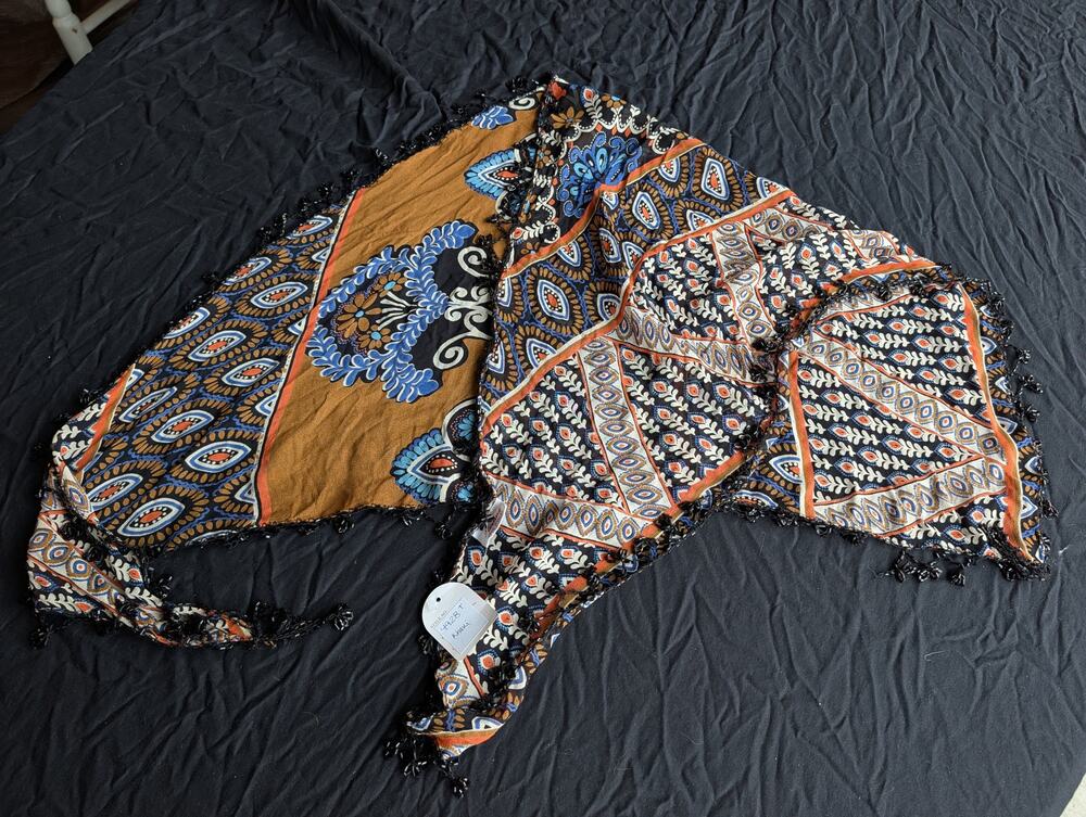 Prem Suri Beaded Fringe Scarf Wrap Shawl Boho Paisley Festival India